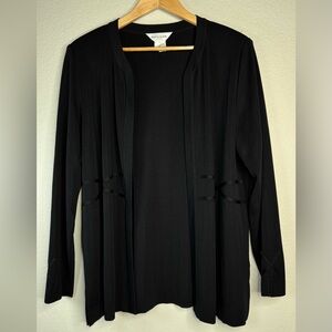Misook‎ Black Textured Open Front Cardigan Size 1X Knit Jacket Work